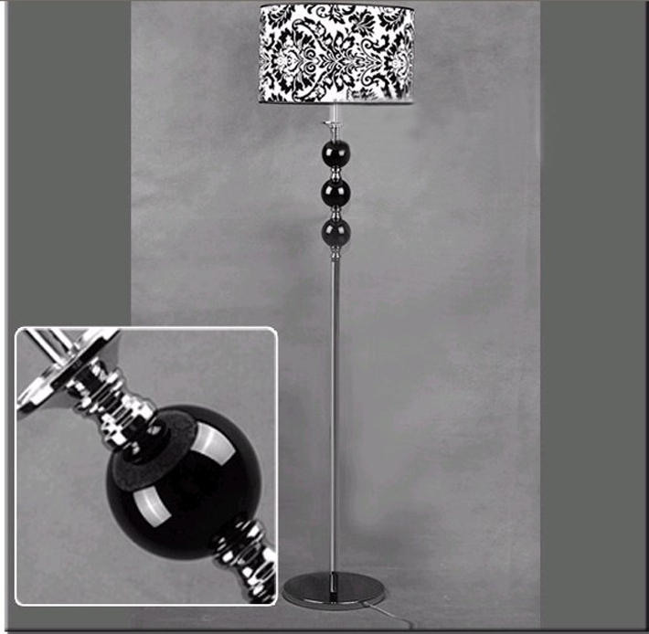 Antique Floral Printed Floor Lamp, Black and White Printing Floor Lamp - Click Image to Close