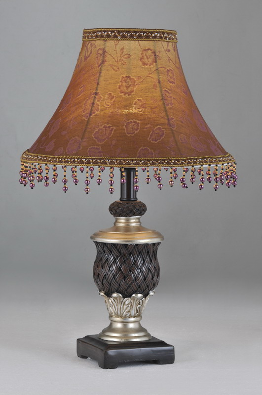 Floral Printed Cloth Art Cover with Glass Pendant Antique Table Lamps - Click Image to Close