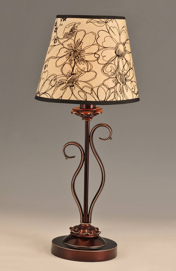 Floral Printed Cloth Art Cover Copper Metal Body Modern Table Lamps - Click Image to Close