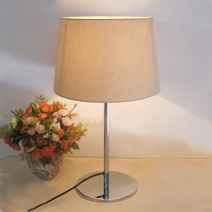 Modern Offwhite Flax Table Lamps with Chrome-Plated Base