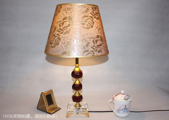 Modern Floral Printed Red Crystal Bedside Table Lamps
