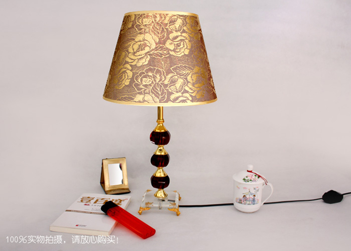 Modern Floral Printed Red Crystal Bedside Table Lamps