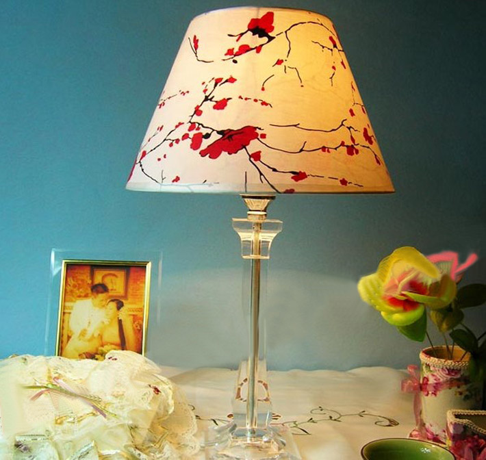 Floral Printed Transparent Acrylic Bedside Table Lamps