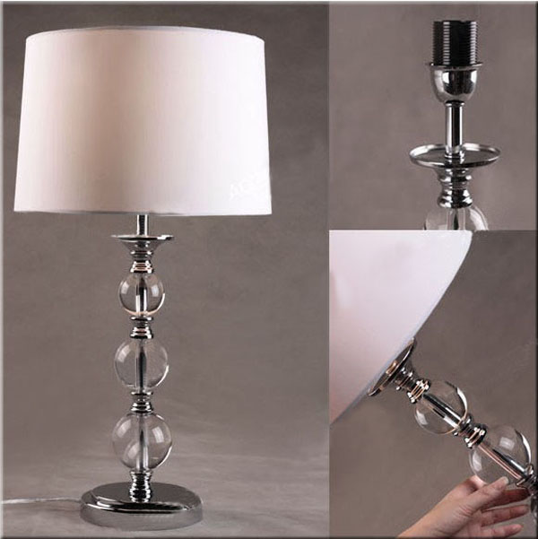 White Cyan Crytals Chrome Bedside Table Lamps