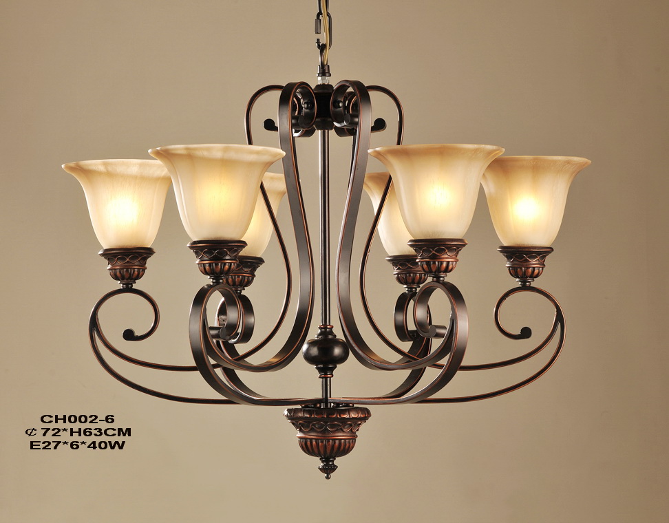 Delicate 6-Light Copper Iron Hall Chandeliers
