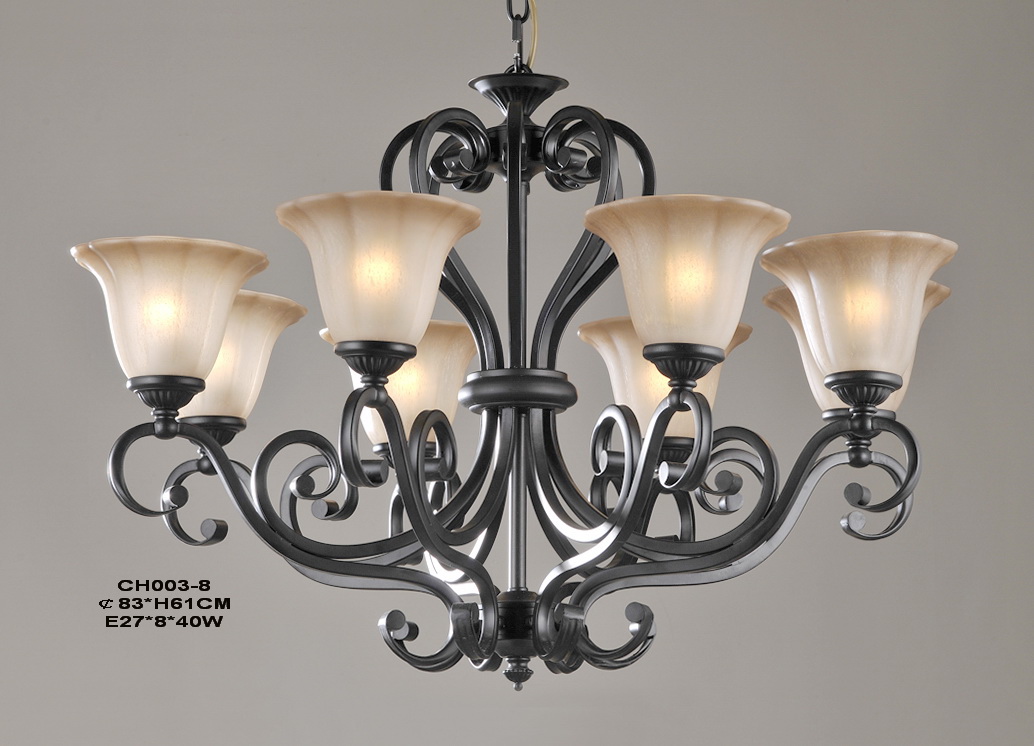 Classical 8-Light Black Iron LED Chandeliers
