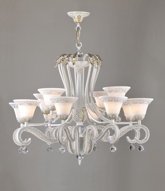 12-Light White with Gold Modern Crystal Chandeliers