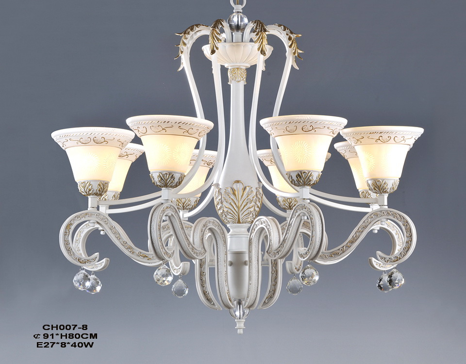 8-Light White with Gold Antique Chandeliers
