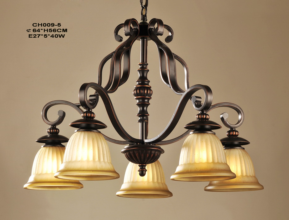 Antique 5-Light Copper Iron Chandelier