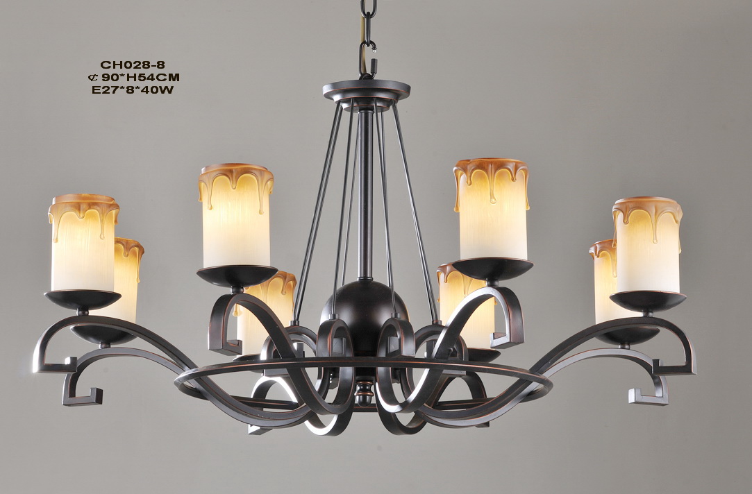 Upscale 8-Light Faux Candle Copper Metal European Chandeliers