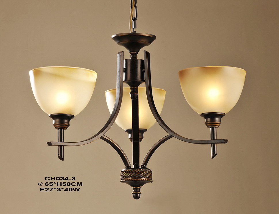 High Quality 3-Light Copper Metal Retro Chandeliers