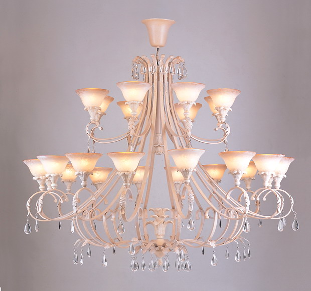 Elegant 24-Light Pink Chandeliens with Clear Crystal Pendant