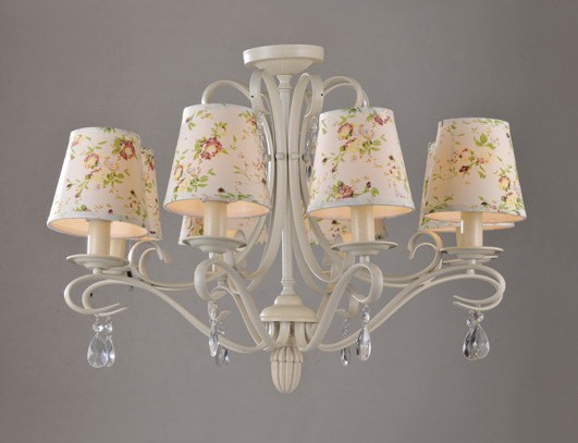 Discount 8-Light Offwhite Metal Colorful Printed Cover Modern Chandeliers