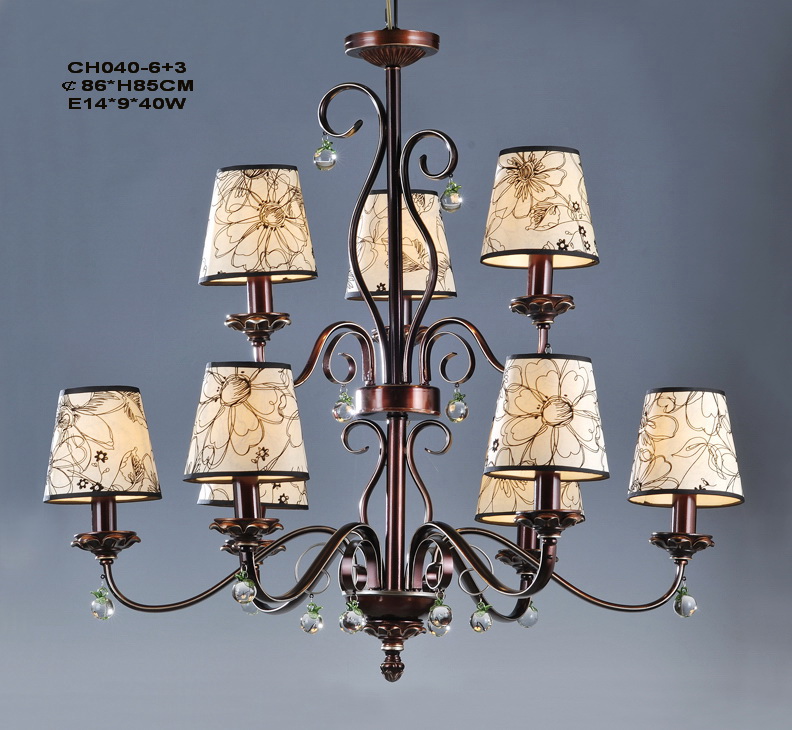 9-Light Printed Cloth Art Cover Copper Modern Chandeliers
