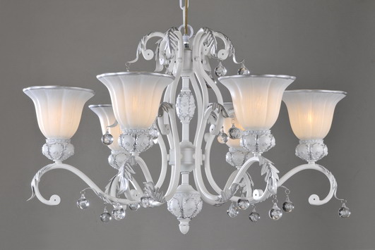 6-Light White with Silver Crystal Chandeliers