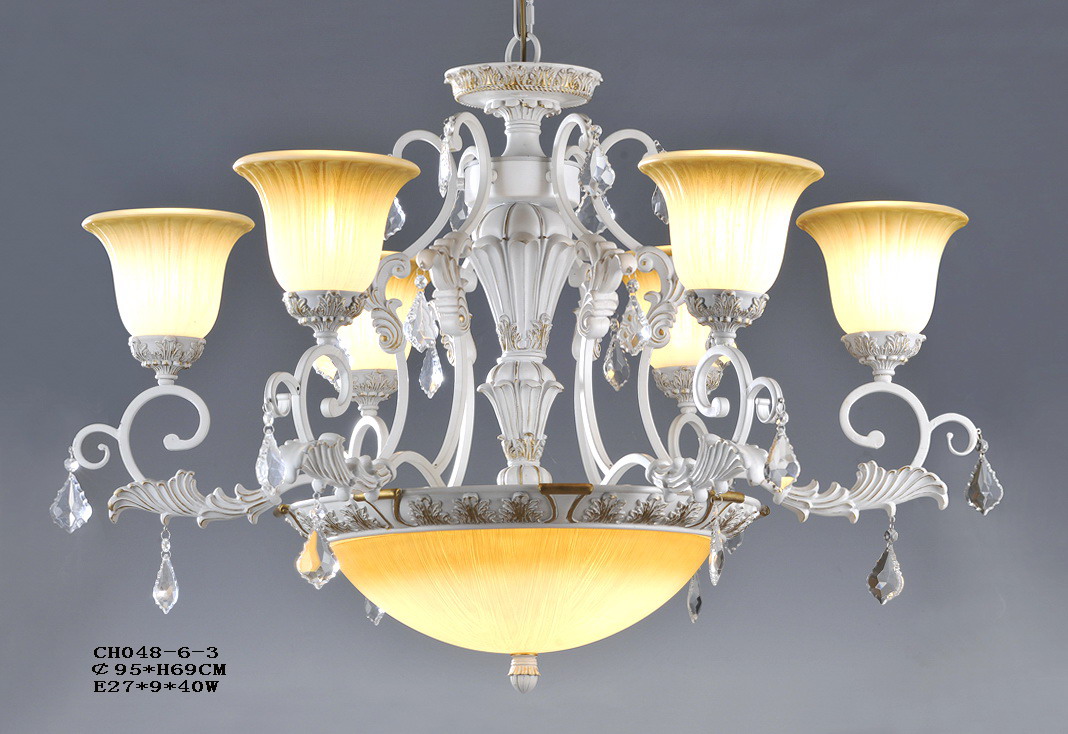 Exquisite 6-Light White with Silver Metal Glass Cover Antique Chandeliers