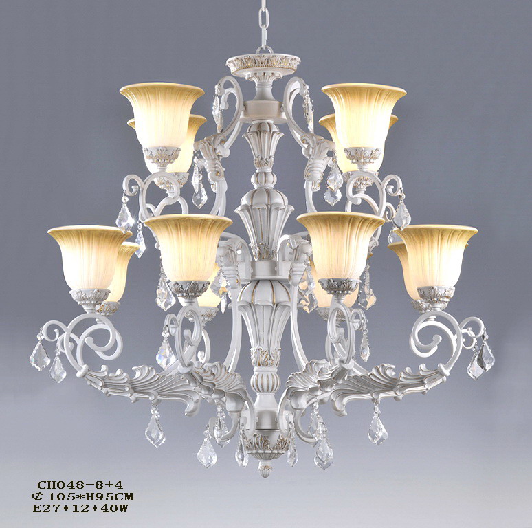 Stylish 8-Light White with Silver Iron Glass Cover Chandeliers with Crystal Pendant