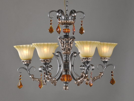 3-Light Rust Antique Chandeliers with Amber K9 Crystal Decoration