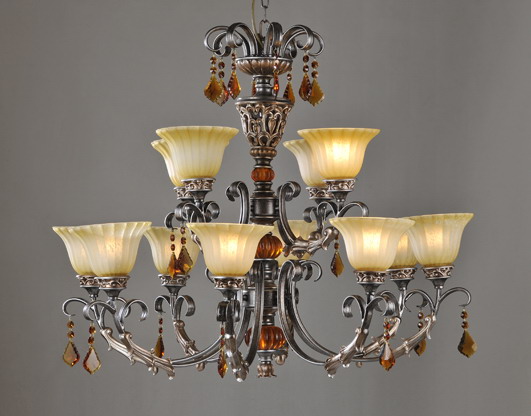 Discount 6-Light Glass Cover Amber K9 Crystal Rust Metal European Chandeliers