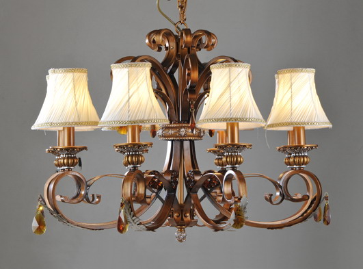 High Quality 9-Light Cloth Art Copper Iron European Chandeliers with K9 Crystal