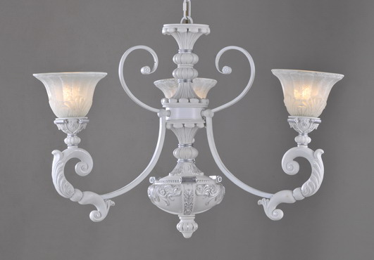 3-Light White with Silver Metal Antique Chandeliers