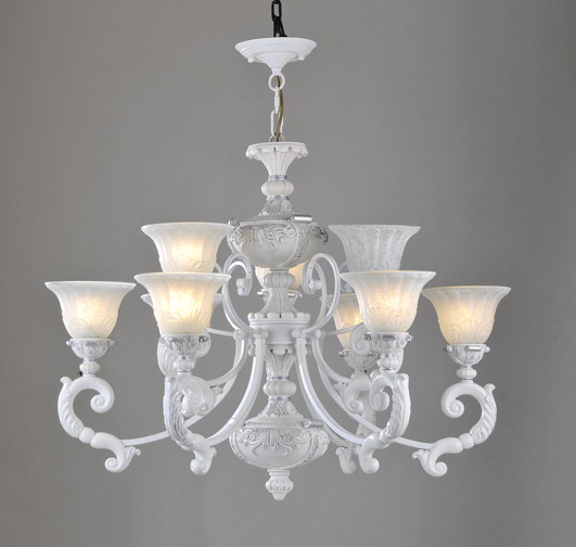Discount 9-Light White Metal Chandeliers with Antique Effect