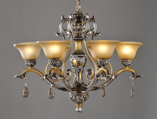 6-Light Bronze Rust Antique Chandeliers with Resin Pendant