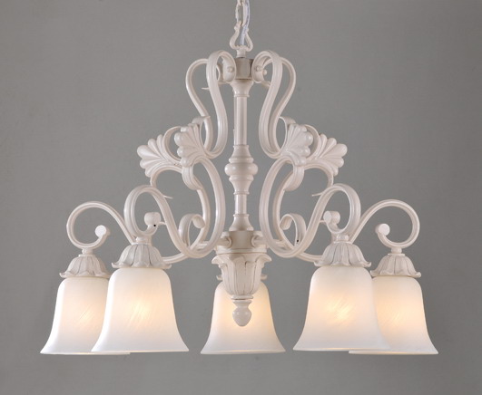 Discount 5-Light White Metal Antique chandeliers with Frost Glass Lamp Cover