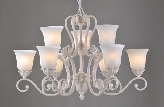 Best 9-Light White Metal Antique Chandeliers with Frost Glass Lamp Cover