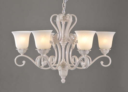 Perfect 6-Light White Metal European Chandeliers with Frost Glass Lamp Cover