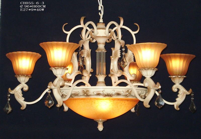 First Class 9-Light Rust Antique Chandeliers with Amber Glass Lamp Cover