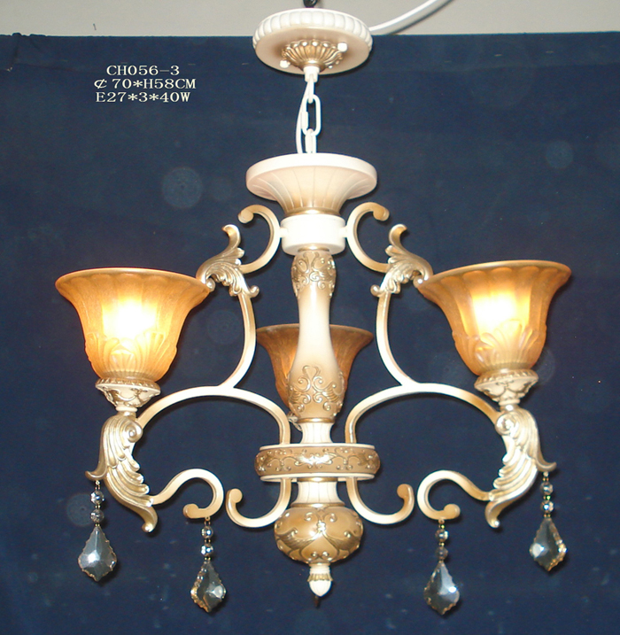 Delicate 3-Light Amber Glass Cover Rust Metal Antique Chandeliers with K9 Crystal Pendant