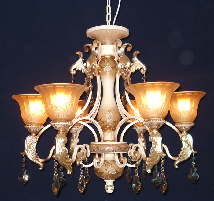 Outlet 6-Light Rust Antique Chandeliers with Amber Glass Cover and K9 Crystal Pendant