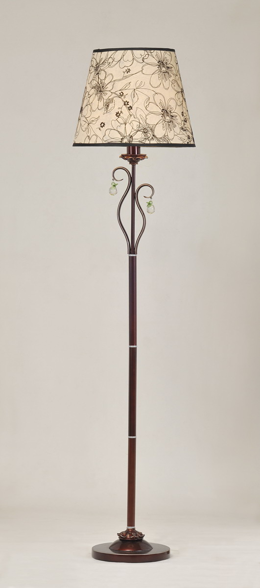 Delicate Floral Printed Cloth Art Cover Copper Floor Lamps with Crystal Pendant