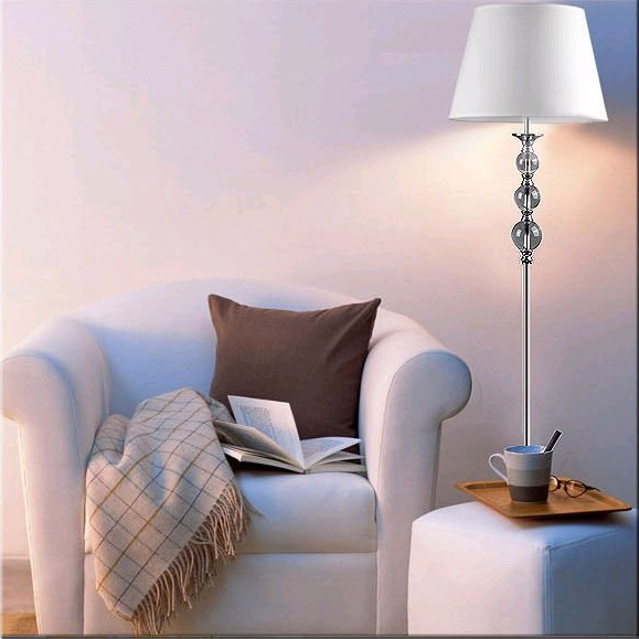 Classy Contemporary White Floor Lamp with Clear Glasses