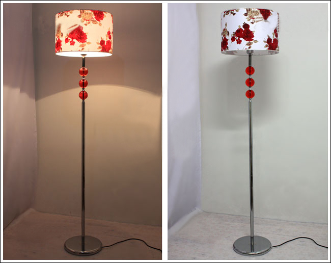 Romantic Art Printed Red Glass Floor Lamp Chrome