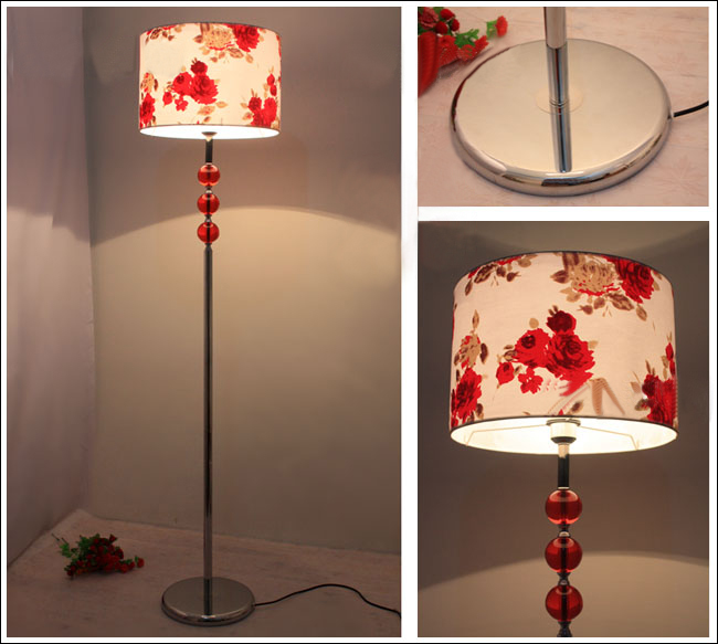 Romantic Art Printed Red Glass Floor Lamp Chrome