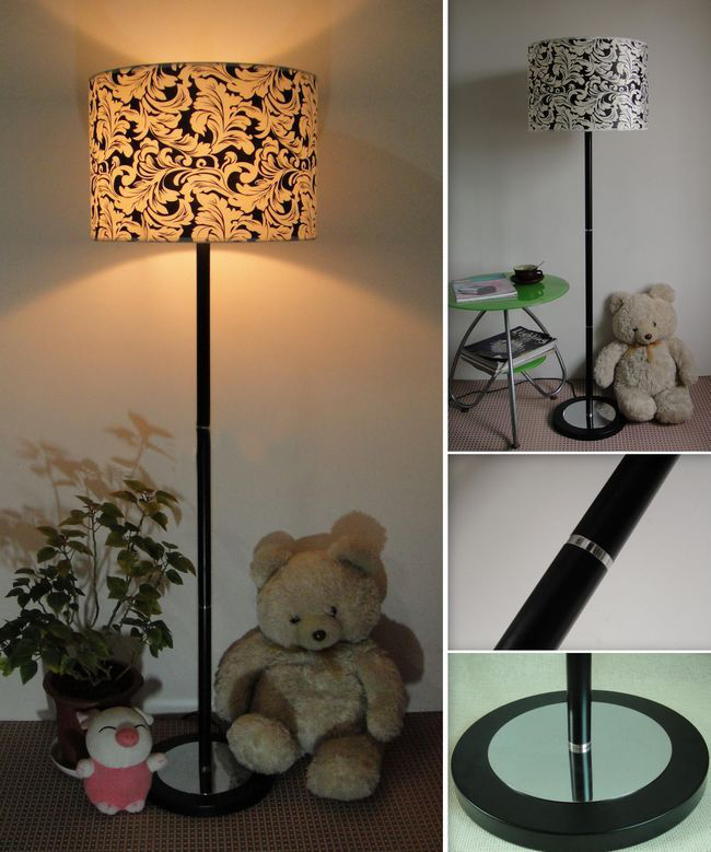 Outlet Retro White and Black Floral Printed Adjustable Floor Lamp