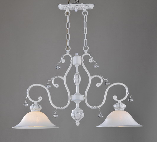 2-Light White Metal Kitchen Chandeliers with Clear Crystals