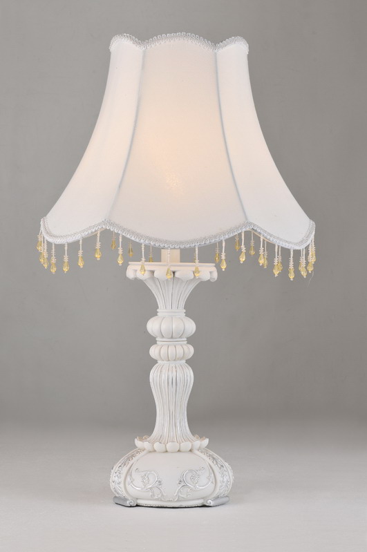 White with Silver Cloth Art Cover Resin Body Modern Table Lamps