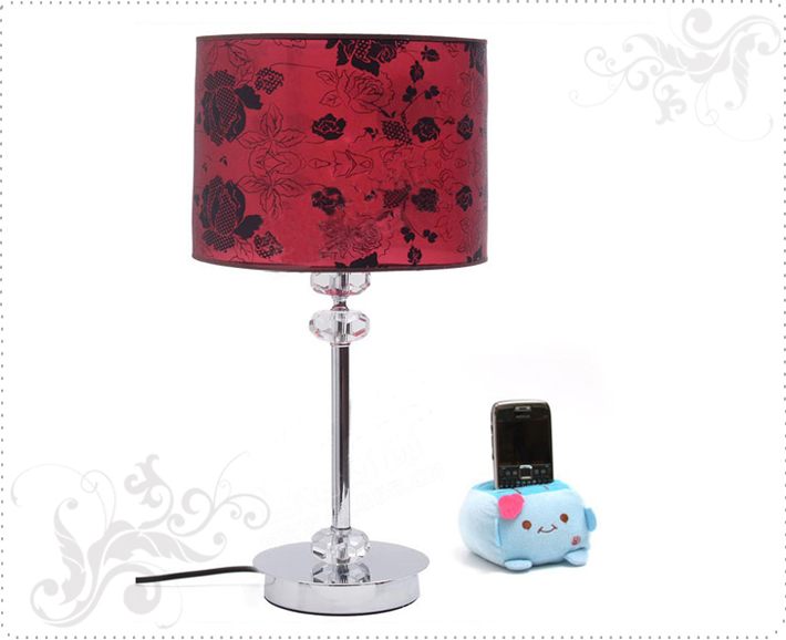 Refined Red Art Printed Table Lamps with Three Crystal Balls