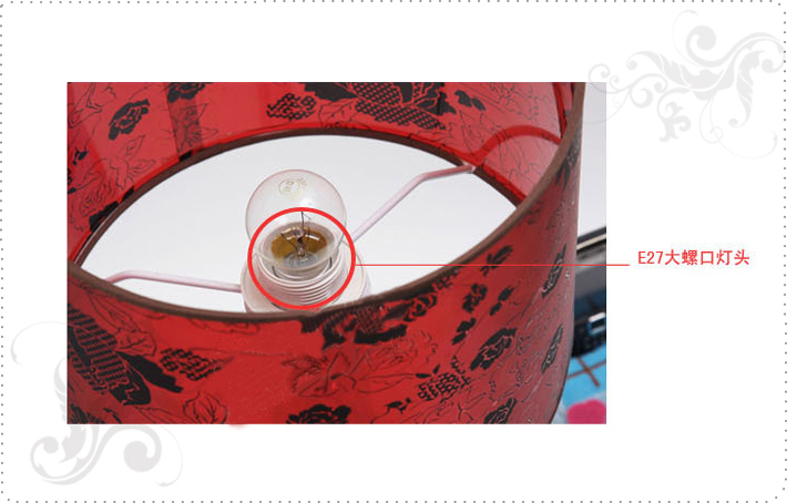 Refined Red Art Printed Table Lamps with Three Crystal Balls