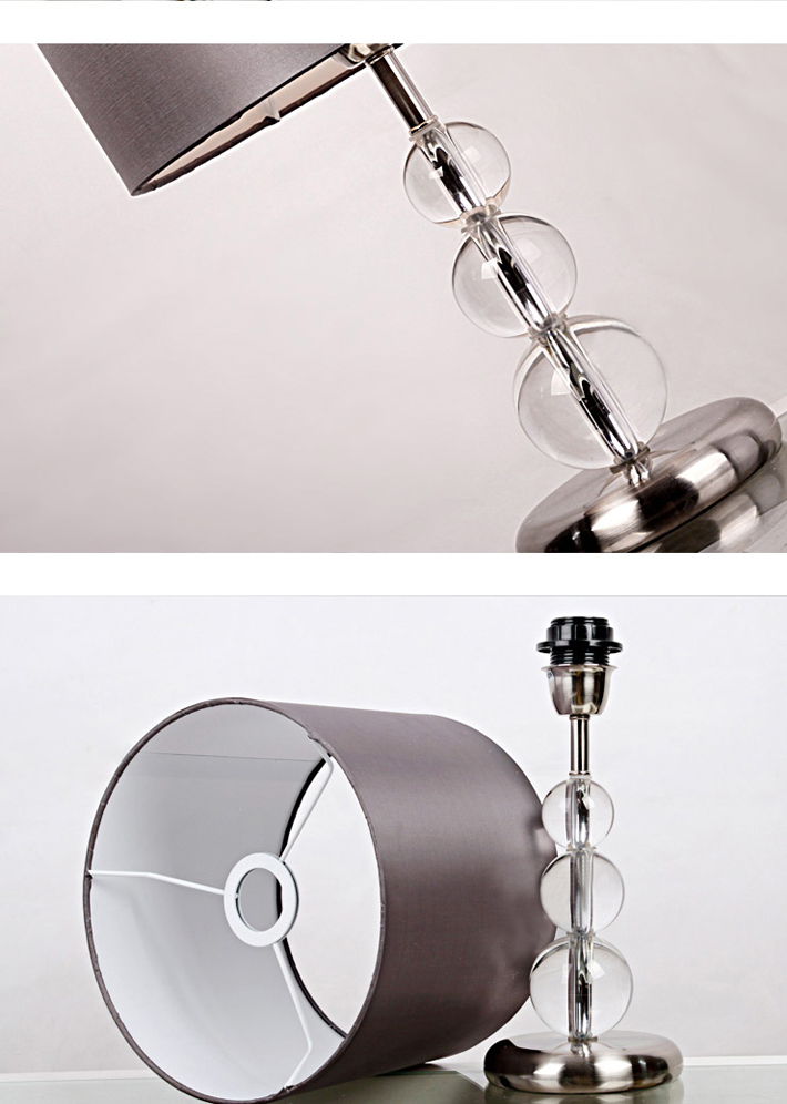 Gray Cotton Three Crystal Balls Chrome Table Lamps