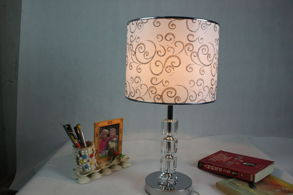 Contemporary White Art Printed Cuboid Crytals Study Table Lamps