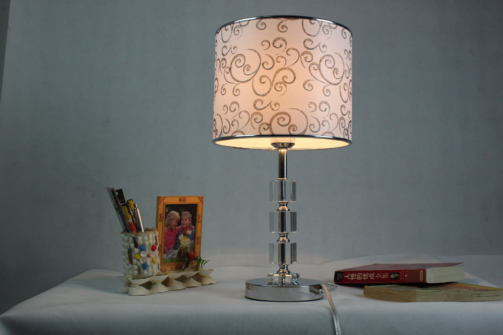 Contemporary White Art Printed Cuboid Crytals Study Table Lamps