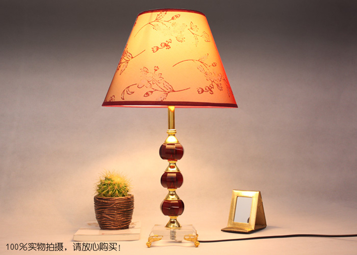 Modern Floral Printed Red Crystal Bedside Table Lamps