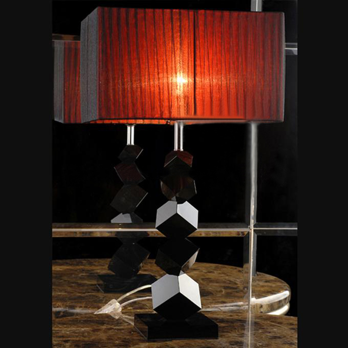 Offwhite French Drawing Square K9 Crystal Bedroom Table Lamp
