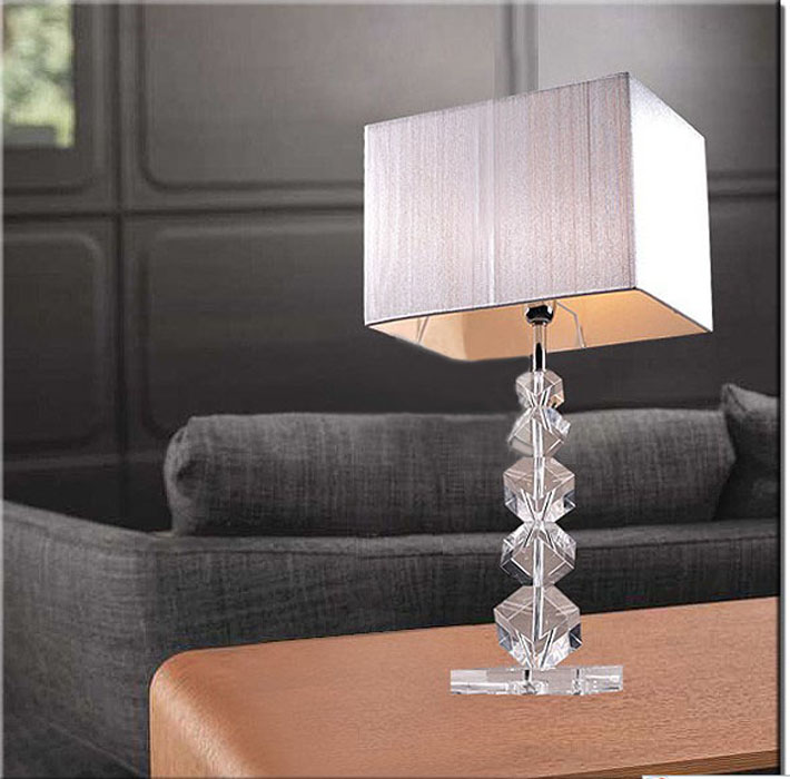 French Drawing Square K9 Crystal Table Lamp