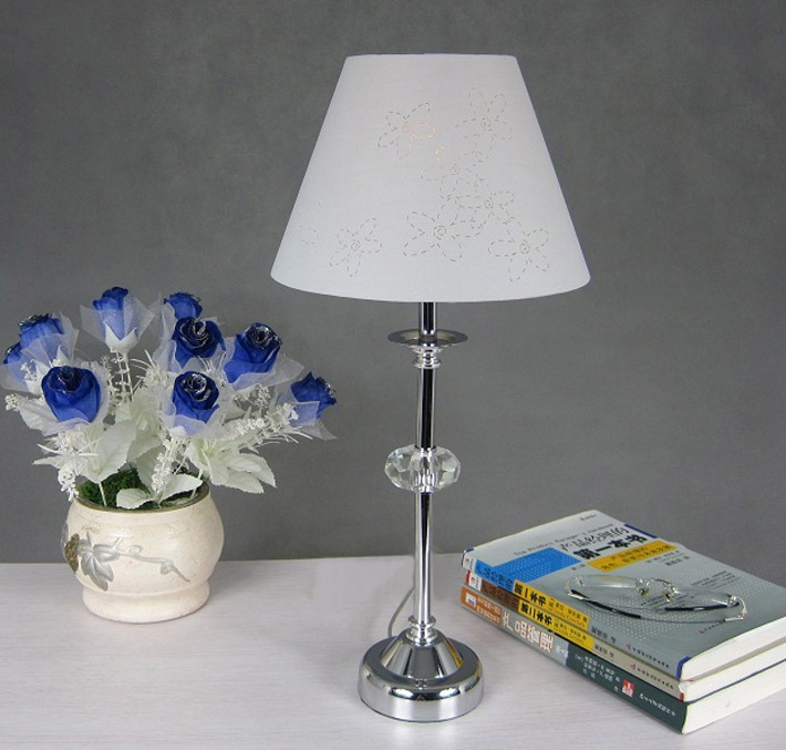 White Floral Crystal Chrome Bedroom Table Lamp