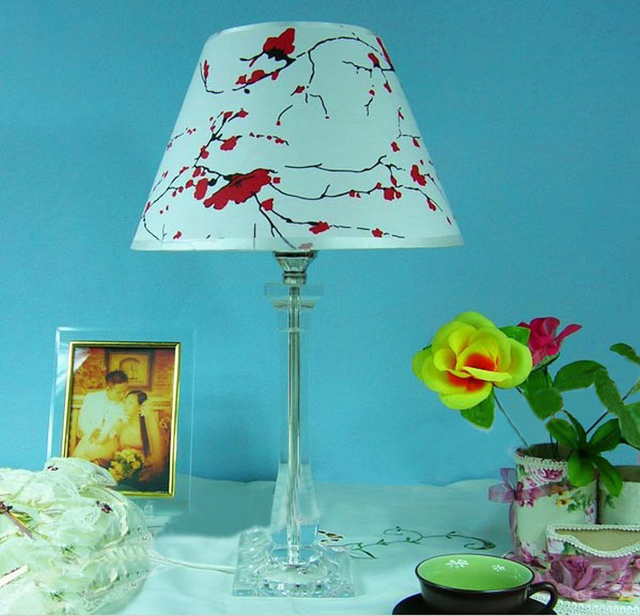 Floral Printed Transparent Acrylic Bedside Table Lamps